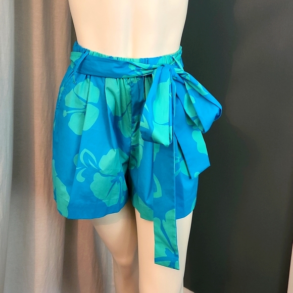 STAUD BLUE HIBISCUS FLORAL COTTON SHORTS SZ 0 - Picture 1 of 11